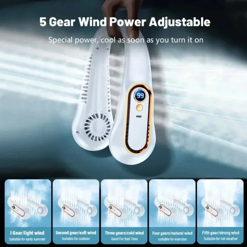 Ventilator Portabil De Gat cu 5 viteze-Reincarcabil USB,Display Digital.Racire 360 grade